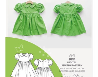 Sewing Pattern PDF Royal Peter Pan Collar Gathered Yoke Girl Dress 2 ...