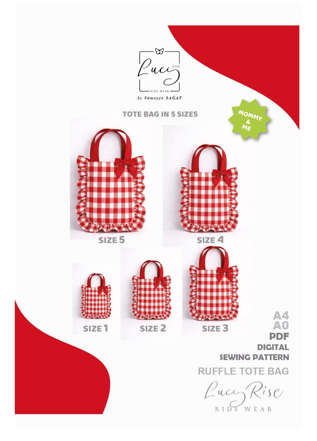 Ruffled Tote Bag Sewing Pattern PDF 5 Sizes Kids & Mom Beginner ...