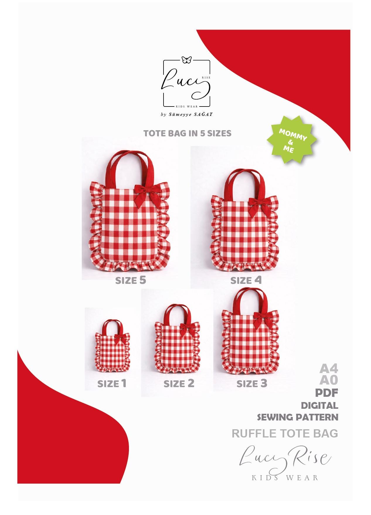 Ruffled Tote Bag Sewing Pattern PDF 5 Sizes Kids & Mom Beginner ...