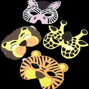 Schaumstoff-Tiermasken 12er Pack - Safari Dschungel Party Kostüm Kindermasken (Löwe, Tiger, Zebra, Giraffe)