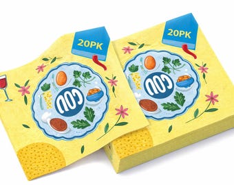 Serwetki na Seder – zestaw 20 sztuk | Jednorazowe serwetki papierowe na Paschę | Dekoracja stołu sederowego na święta