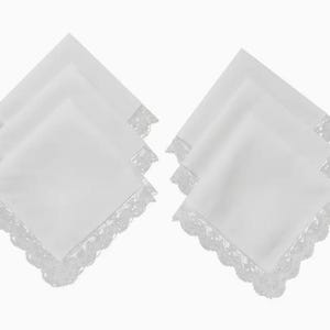Exquisite Solid White Lace Trim Handkerchiefs – Elegant Cotton Hankies for Weddings, Gifts & Craft Embellishments - 10" x 10"