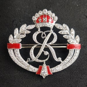 Broche antiguo de plata de ley 925 con hoja de circonita cúbica redonda, Broche de corona con letra ER, Broche de insignia de ingeniero, Regalo para estudiantes de ingeniería