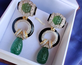 Luxury Vibrant Emerald Green Earrings, Vivid Green Emerald Long Dangle Drop Clip on Earring 925 Sterling Silver | Silent World Designs