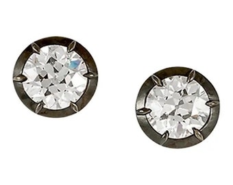 Kolczyki z moissanitem w szlifie europejskim dla kobiet, srebro próby 925, 1,25 ct, ręcznie robione kolczyki w stylu vintage / silent world