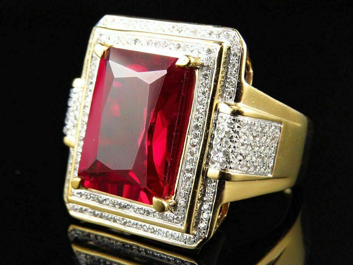Men's Real Solid Natural 925 Sterling Silver Emerald Cut Red Ruby Pinky ...