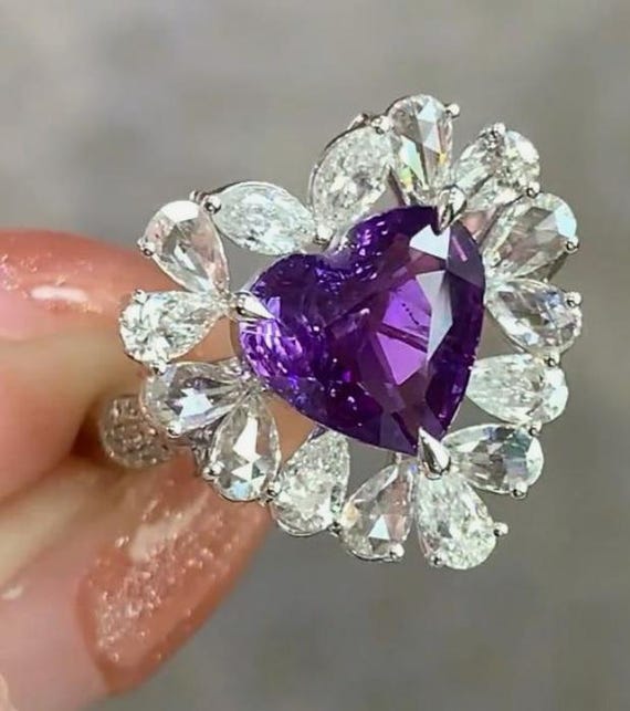 Amethyst Heart Ring 925 Sterling Silver Wedding Cocktail Ring for Womens,  Purple Gemstone Anniversary Ring Gift For Women Engagement Ring