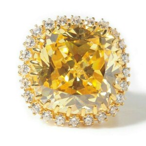 Cocktail Ring For Women 925 Sterling Silver Sparkly Yellow Cushion Halo Edwardian Vintage Style White Round Fine Jewel Party Wear CZ Ring