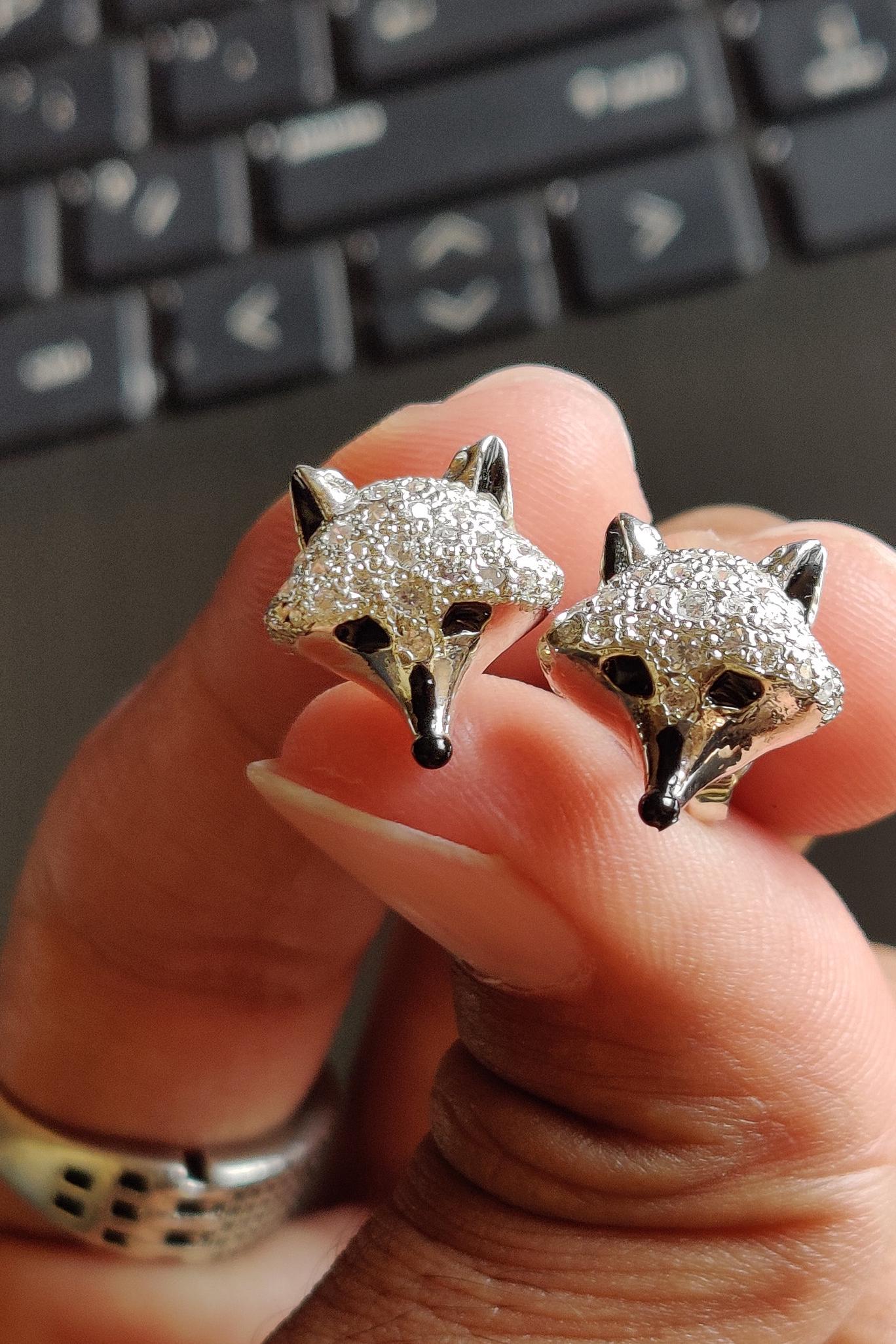 Orecchini a forma di volpe argentata in argento sterling 925, gioielli