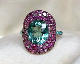 Lagoon Tourmaline Statement Ring: Paraiba, Amethyst, 925 Sterling Silver Red Ruby Cocktail Ring Jewelry