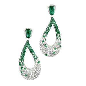Large Green Emerald & Brilliant Cut CZ Drop Earring 925 Fine Silver Teardrop Earring for Women Celebrity Inspired Cocktail Statement Jewelry