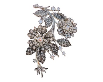 Antique Vintage Style Tremblant Brooch For Women/Men 925 Sterling Silver Studded Flower and Leaf Statement CZ Brooch | Silent World Jewelry.