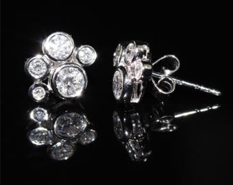 Cubic Zirconia Bubble Earrings in 10k White Gold, CZ Diamond Earrings, Bezel Set Ear Climber Crawler, Gift for Womens