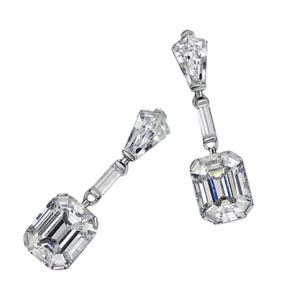 Simulated Diamond Dangle Drop Earrings 925 Sterling Silver,  White Baguette & Emerald Cut Statement Earrings Gift for Her Handmade Jewelry