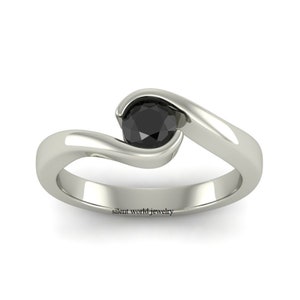 Round Black Natural Moissanite Ring , Black Diamond , Black Solitaire Wedding Ring , Unique Solitaire Ring , Birthday Gift For Her , Size 6