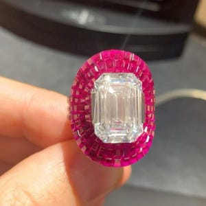 Luxe 12,73 CT Lab Diamonds and Mystery Set roze saffier ring massief 925 sterlingzilver, prinses geslepen onzichtbare setting koepelvormige ring maat 7