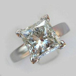 Moissanite Diamond Ring 3.01 CT White Princess Cut Engagement Ring, 14K White Gold Promise Ring For Her, Valentines Surprise Gift For Womens