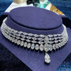 Bridal Necklace Wedding Jewelry Four Row 120Ct Lab-Created Diamonds Choker Womens Necklace 925 Sterling Silver Statement Necklace