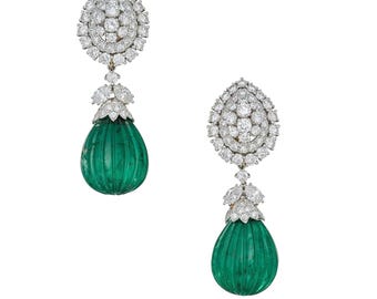 Adorable Carved Synthetic Emerald Dangle Drop Wedding Earrings 925 Sterling Silver Handcrafted Cocktail Statement Jewelry For Women