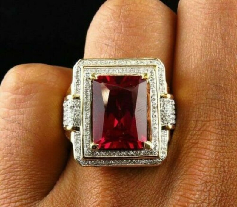 Men's Real Solid Natural 925 Sterling Silver Emerald Cut Red Ruby Pinky ...