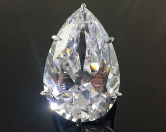 Taylor-Burton Diamond Engagement Ring For Women 925 Sterling Silver 69.42ct Pear Cut Diamond Large CZ Ring, Handmade Wedding Ring For Her