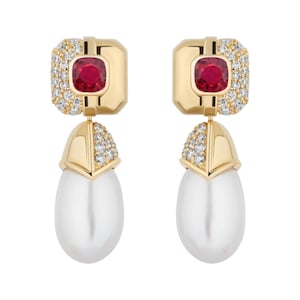 Classic Pearl Earrings for Women, Freshwater Pearl Earrings, 925 Sterling Silver Jewelry, Dainty Dangle Bridal Ruby Earrings