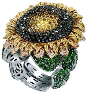 925 Sterling Silver Sunflower Ring, Cubic Zirconia 7.5ct Tsavorite & Garnet Sunflower Women&#39;s Ring, Ideal Gift for Mom, Daughter, Girlfriend