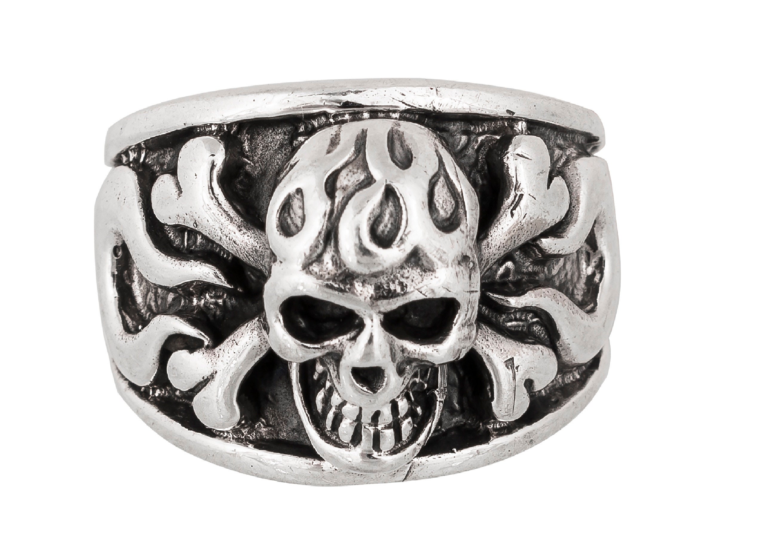 Skull Crossbones and Fire Design Ring for Mens Made of Genuine 925 ...