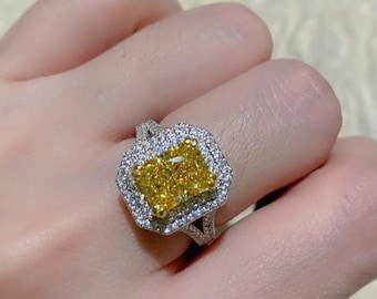 Canary Diamond Ring, Stunning High Quality Diamond Ring, Yellow Diamond Engagement Ring, Emerald Cut Engagement Ring, Wedding Statement Ring