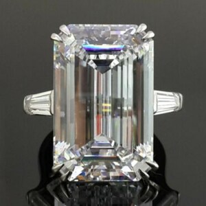 Cocktail Ring For Women 55ct White Emerald Baguette Three Stone Statement Huge Jewelry Handmade Solitaire Large CZ Ring 925 Sterling Silver