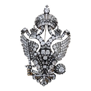 Spilla vintage antica con aquila a due teste per uomo, in argento 925, esclusiva spilla fatta a mano, spilla antica con zirconi cubici di ispirazione russa. Grazie per il regalo.