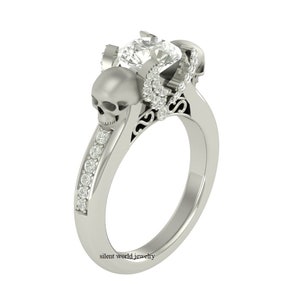 2.17Ct Moissanit Schädel Verlobungsring, Einzigartiges Design Gothic Braut Statement Unkonventioneller Ehering, 14K Gold Moissanite Ring für Sie