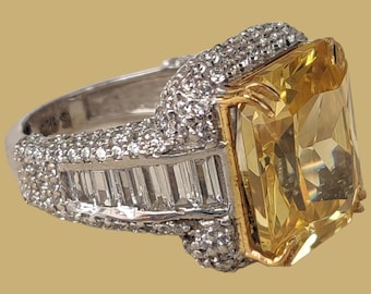 25.00 Ct Canary Yellow Diamond Engagement Ring ,Yellow Emerald Exquisite Jewelry Vintage/Party Queen Style ART DECO Ring, Anniversary Gift