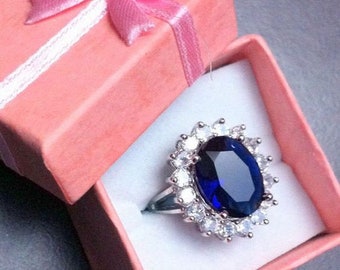 Princess Diana Ring, Kate Middleton Engagement Ring, 12 CT Oval Sapphire Ring for Women, 925 Sterling Silver Halo Dinner Ring Size 7 and All