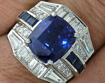 9.61 CT Blue Oval Cut Sapphire & Vivid White CZ 925k Solid Silver Men&#39;s Wedding Ring, Blue Stone Ring, Engagement Gemstone Ring Gift For Him