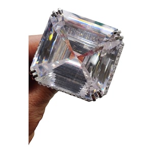 Anello di dichiarazione 100ct 45MM Gioielli con taglio Asscher bianco per le donne Argento sterling 925 realizzato a mano CZ Abbigliamento da festa Solitario Fidanzamento Matrimonio