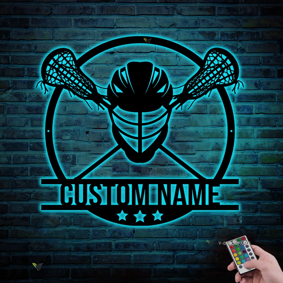 Custom Lacrosse Sign Metal Wall Art Led Light Lacrosse Sticks Etsy