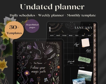 Goth Planner, For iPad Goodnotes Planner, Gothic Witch Dark Mode, Digital Witchy Stickers, Undated Planner 2023 2024 Calendars, Goal Tracker