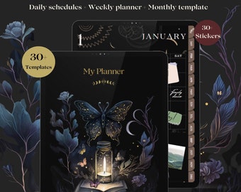 Undated Witchy Digital Planner | Yearly, Monthly, Weekly, Daily Planner | Budget Planner, Meal Planner, Student Planner | Dark Mode Journal