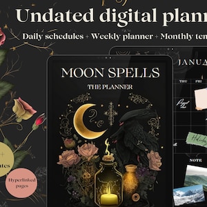 Witchy Planner, Dark Mode Planner, Dark Academia Digital Planner Undated, Witchy digital planner, Instant Download, Simple digital planner