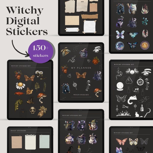 Witchy Digital Planner Sticker for Goodnotes | Digital Sticker Sheet | Digital Sticker Pack for Light Theme Dark Theme Planners