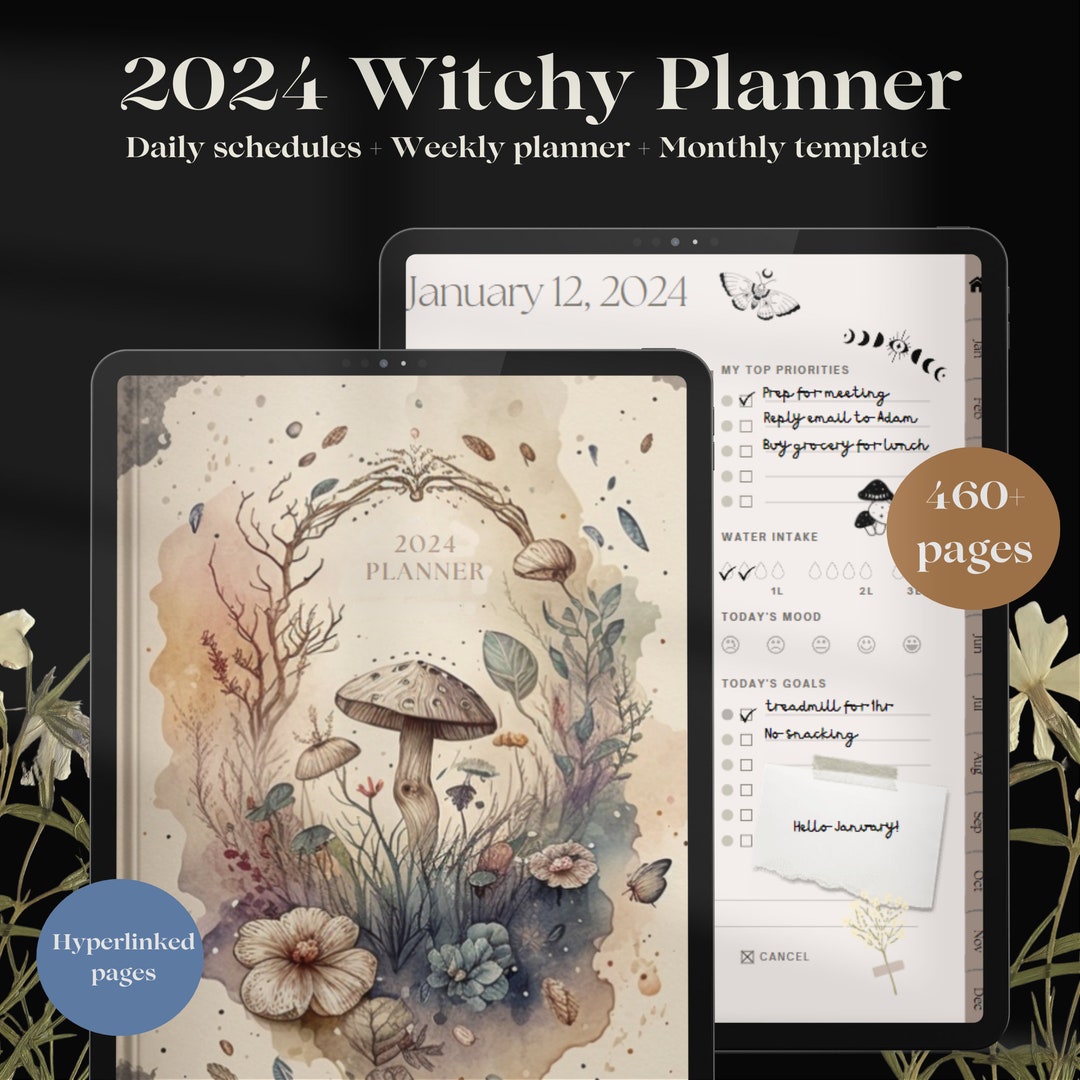 2024 Witchy Mushroom Digital Planner Yearly, Monthly, Weekly, Daily