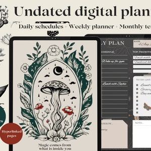 Undated Witchy Digital Planner Dark Mode, Free Stickers, Modern Witch, Moon Rituals, Witch Journal, Goodnotes Planner, Weekly Template