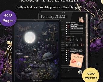 2024 Witchy Digital Planner, Dated Planner, Dark Mode Journal, Goodnotes Planner, Ipad Planner, Daily Weekly Yearly template, ADHD planner