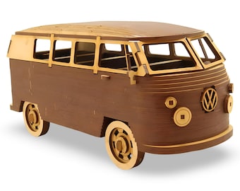 3D Wooden Puzzle VW Bus Model Kit - Vintage Campervan DIY Craft Toy for Kids & Adults, Laser Cut MDF Travel Gift, Retro Van Puzzle