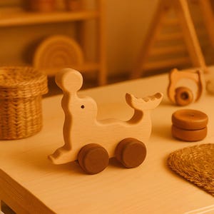 Wooden Dolphin Push Toy with Wheels | Handmade Montessori Baby Toy | Natural Educational Animal Toy | Safe Gift Idea for 1+ Year Old