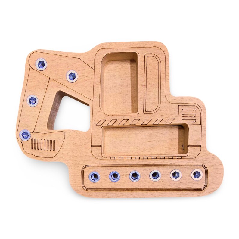 Montessori Wooden Bulldozer Toy – Toddler Fine Motor Skills Activity Board, Educational Preschool Screw Puzzle Building Toy image 9