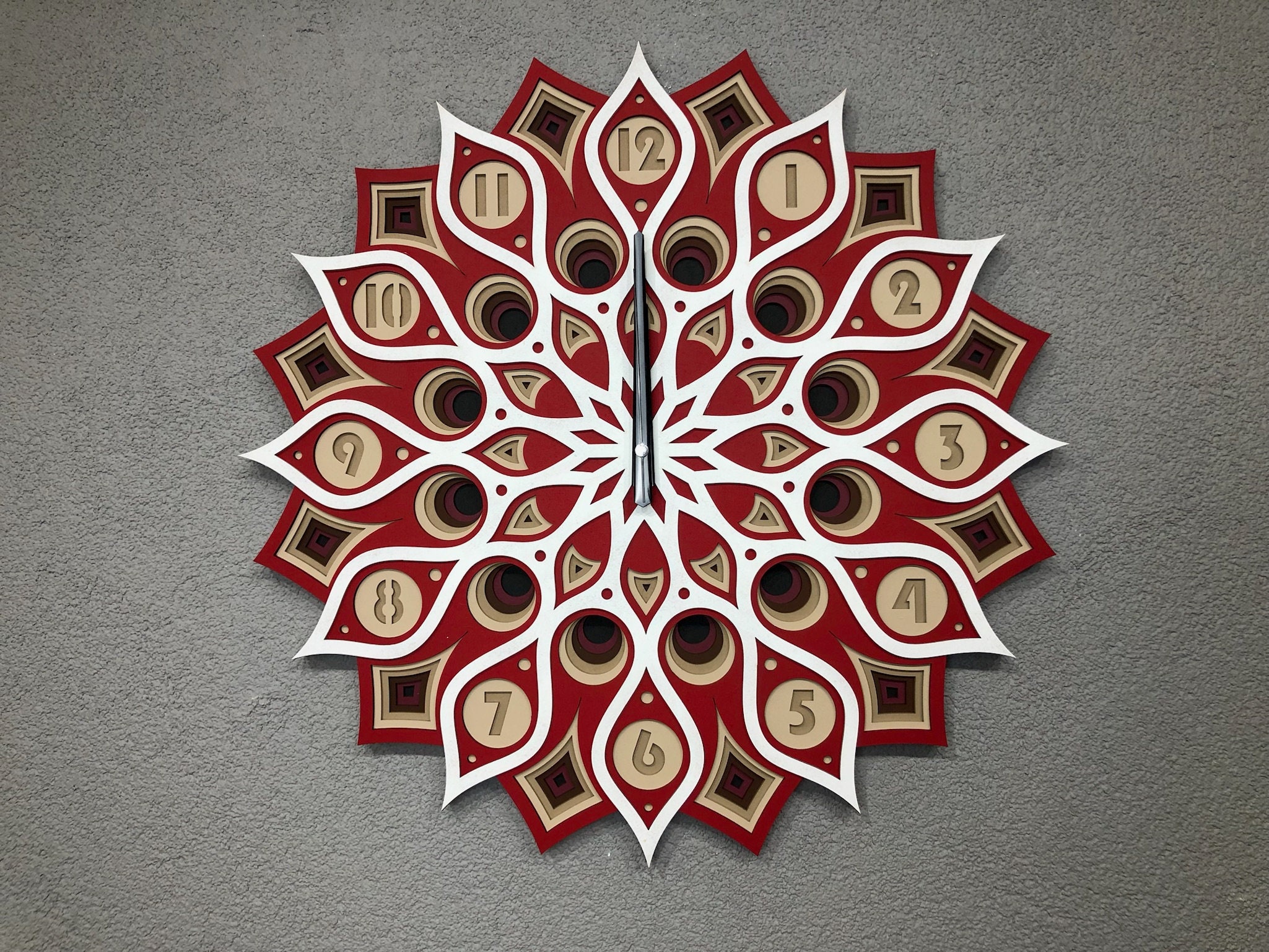 Wood Clock Multilayer Wood Mandala Wall Clock, Handmade Home Office Mandala Clock Wall Art, Multilayer Wall Clock, Wooden Mandala Wall Clock