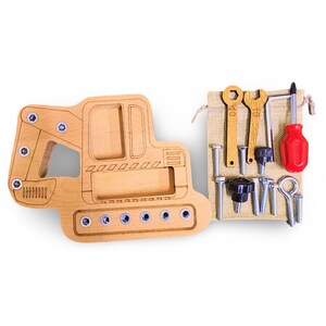 Montessori Wooden Bulldozer Toy – Toddler Fine Motor Skills Activity Board, Educational Preschool Screw Puzzle Building Toy image 4