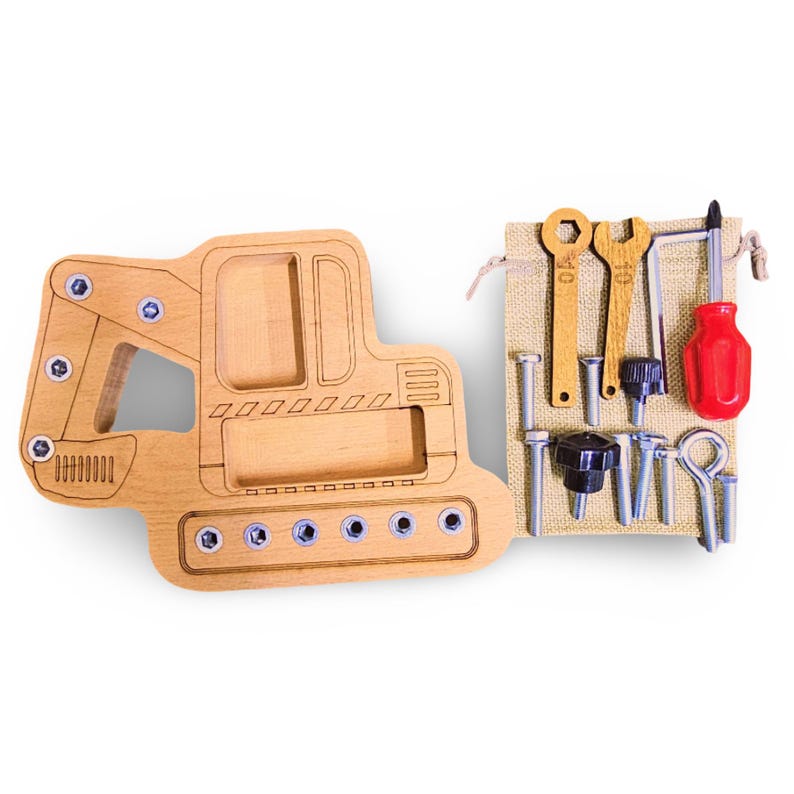 Montessori Wooden Bulldozer Toy – Toddler Fine Motor Skills Activity Board, Educational Preschool Screw Puzzle Building Toy image 4